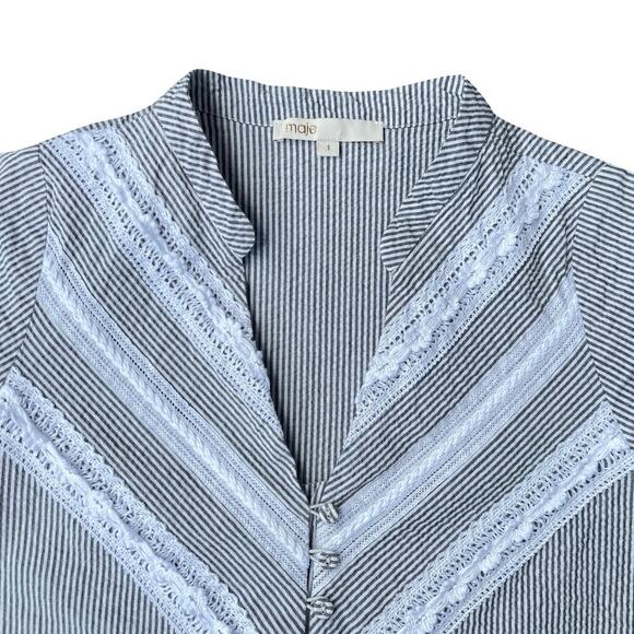 Maje Lalite Striped Lace Trim Top Tunic Blouse – Size 1 (Small) - Picture 6 of 11